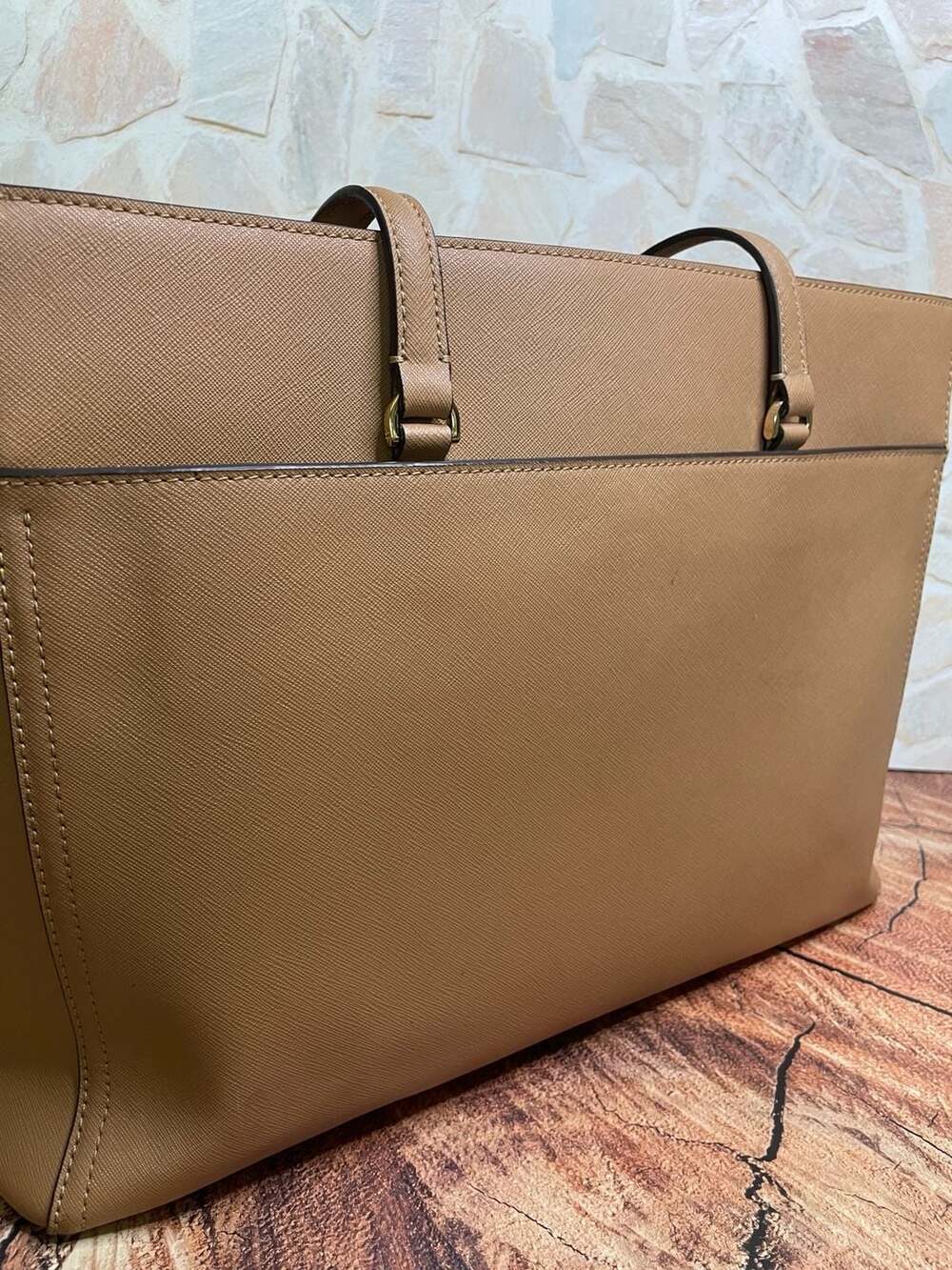 Tory Burch Tan Saffiano Leather Zip Top Tote Bag - Picture 2 of 8